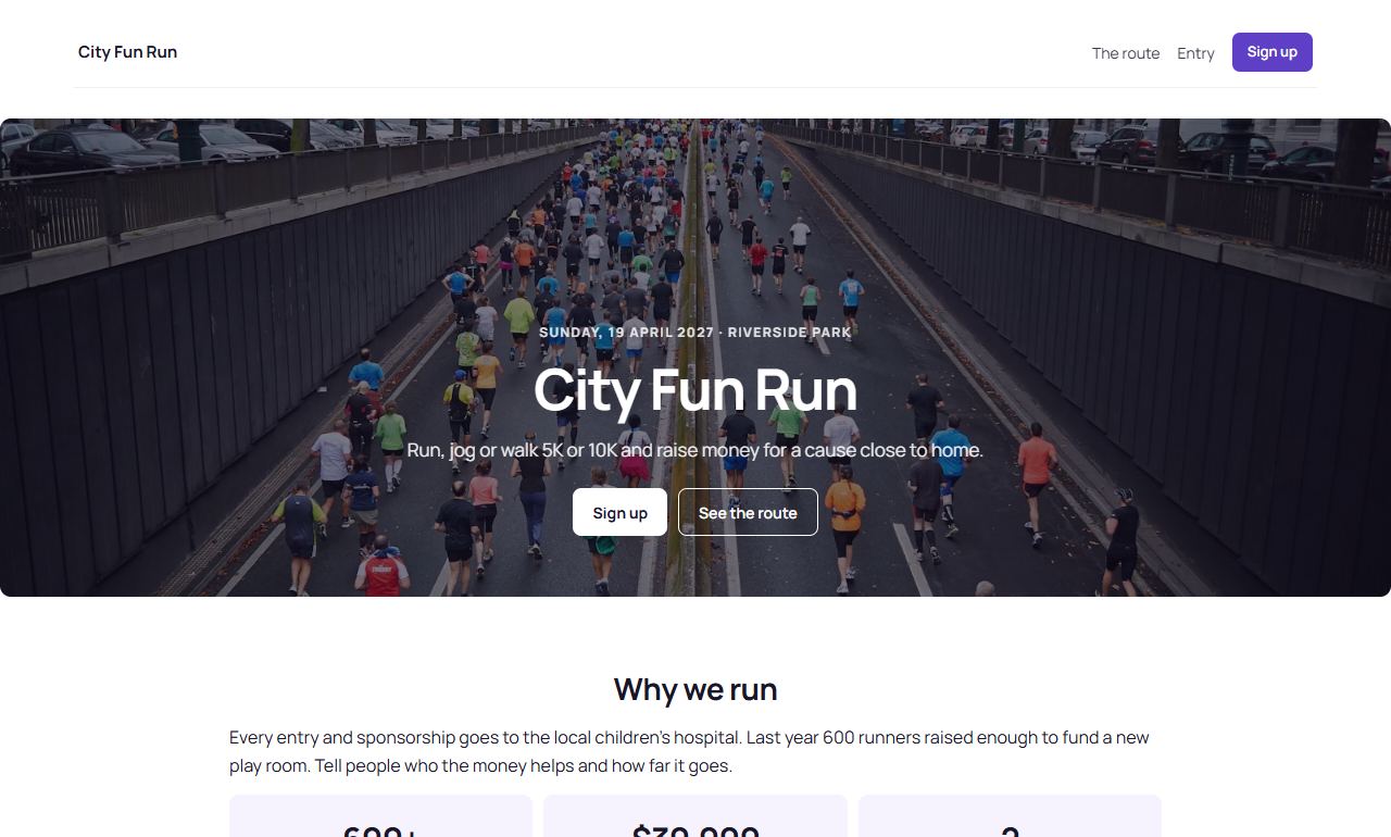 Community fun run template: top of the home page