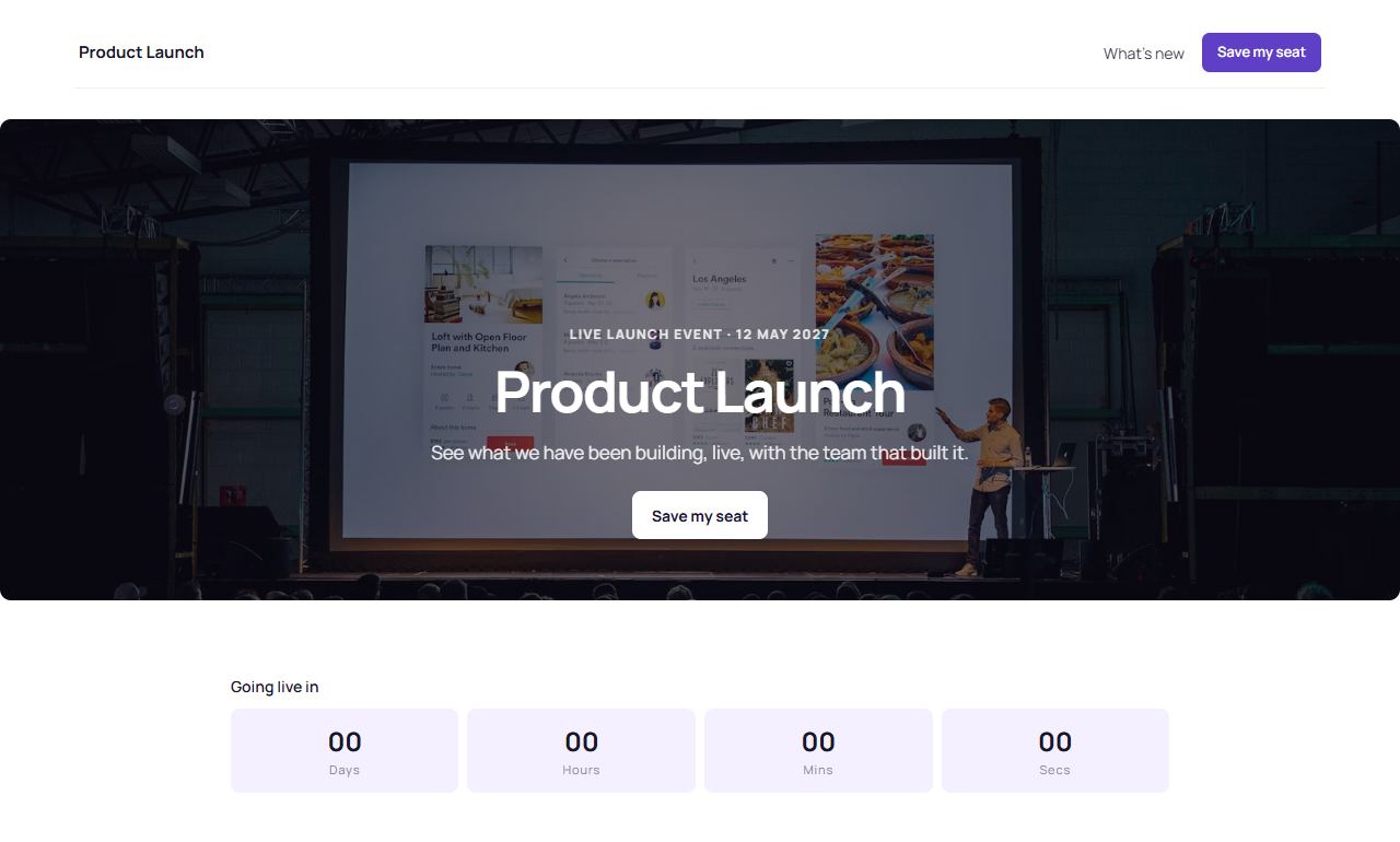 Product launch template: top of the home page
